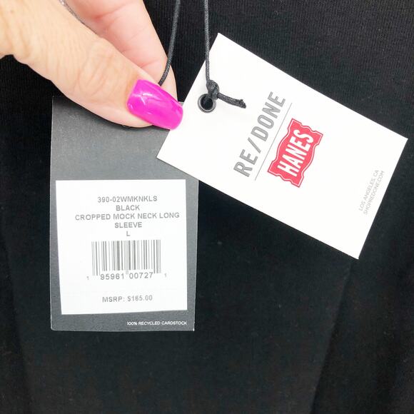 RE/DONE X HANES Womens Crop Top Large Black Mock Neck Long Sleeve Cotton NWT - Picture 10 of 12